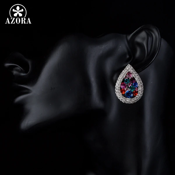 Азора благородный разноцветный слеза Форма с прозрачными серьги цирконием