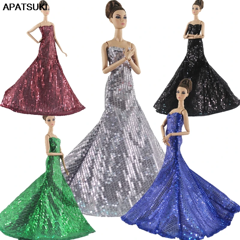 

High Fashion Sequin Party Dress For Barbie Doll Clothes Princess Gown 1/6 Doll Accessories For Barbie Doll Outfits Kids Toy