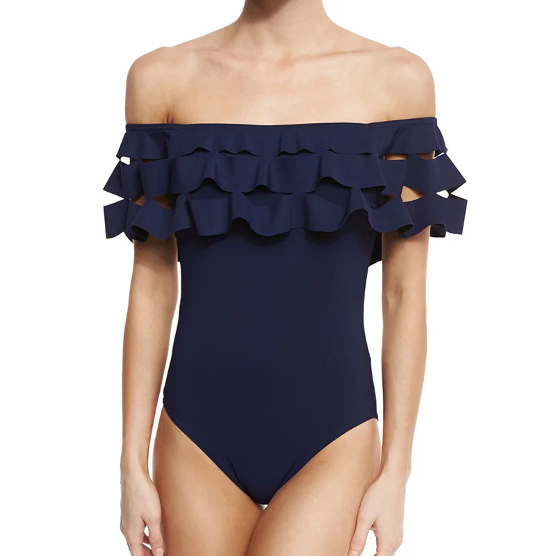 BiLvLanLv Women One-piece Swimsuit Ruffle Sexy Off Shoulder Bodysuit Swimwear Solid Black Red Hollow Beach Wear Bathing Suit | Спорт и