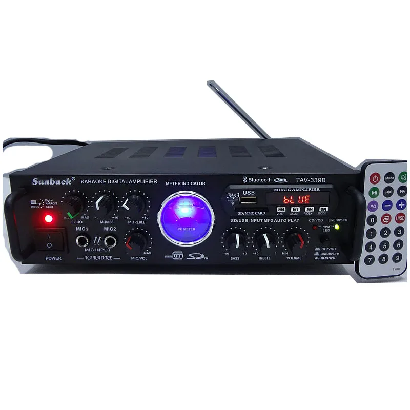 

KYYSLB TAV-339B 12V 220V HIFI Karaoke Home Amplifier Dual Microphone Bluetooth Amplifier 25 * 22.5 * 7.8cm Car Amplifier