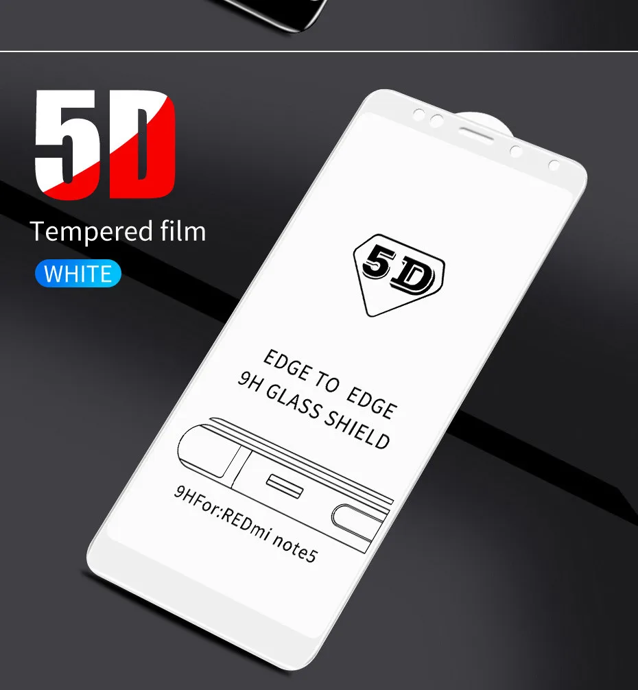 5D полное защитное закаленное стекло для Xiaomi Redmi Note 5 5A Redmi 5 Plus Защитная пленка для экрана для Redmi 6 Pro 6A S2 4X стеклянная пленка