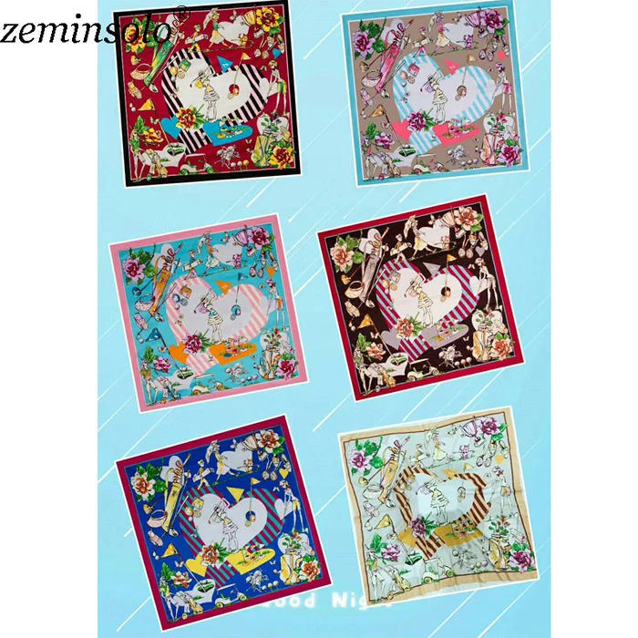 Zeminsolo, модный дизайн, квадратный шелковый шарф для женщин, бандана, Женская шаль, хиджаб, элегантные атласные шарфы для женщин, 130*130 см