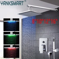 yanksmart waterfall bath shower 8 10 12 16new bathroom led rainfall panel wall mounted message shower set with hand spray