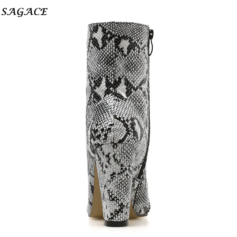 SAGACE/обувь Женские ботинки с острым носком на молнии со змеиным узором зимние