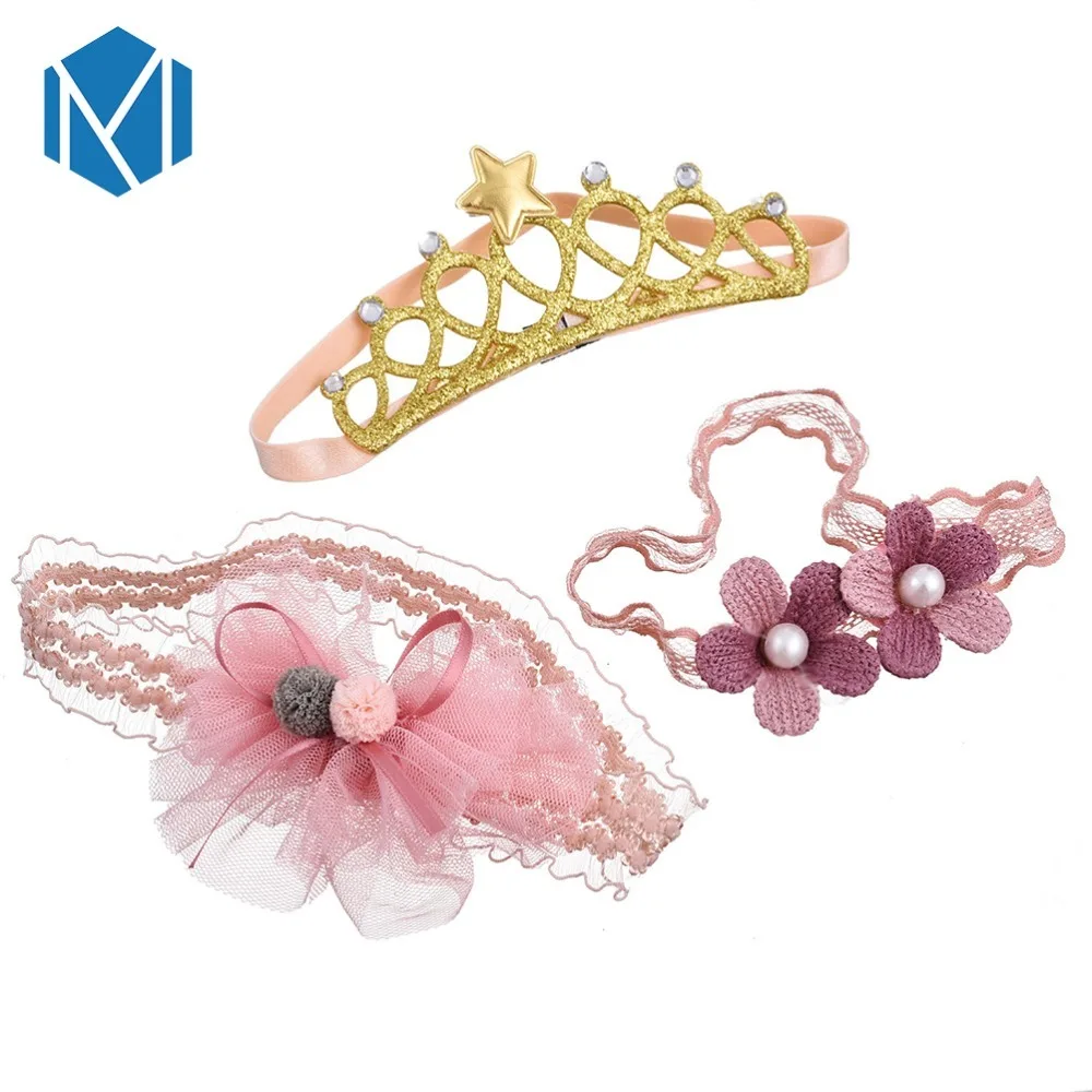 M MISM Child Girls Sweet Bow-knot Turban Chiffon Ball Headband Kids Baby Crown Hairband Hair Accessories Elastic | Украшения и