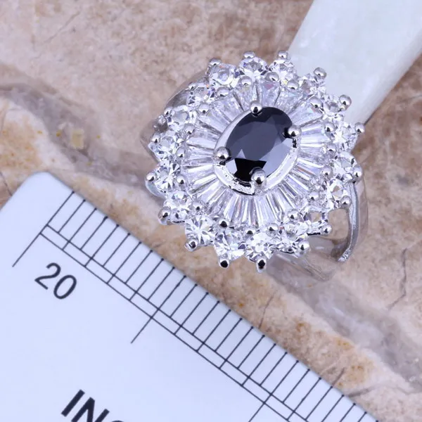 Black Cubic Zirconia White CZ Silver Plated Jewelry Sets Earrings Pendant Ring Size 6 / 7 8 9 10 S0109 | Украшения и аксессуары