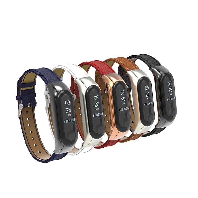 Браслет для Xiaomi Mi Band 3 кожаный силиконовый ремешок браслета металлический