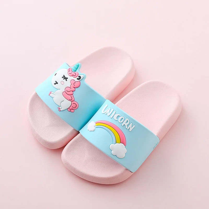 

Summer Children's Slippers For Boys Girls Unicorn Slippers PVC Soft Bottom Non-slip Beach Shoes Kids Rainbow Bathroom Flip Flops