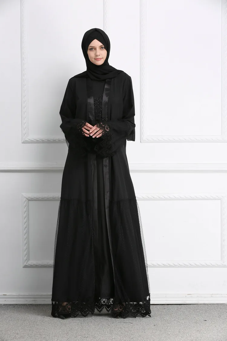 Женское пальто из полиэстера Abayas черного цвета мусульманский длинный кардиган Дубай шарф-болеро Manteau Femme Musulmane Islamic clothes Hijab