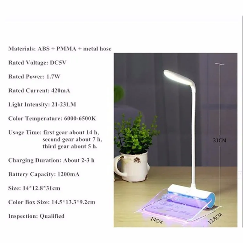 LED Desk Lamp Table Message Light Flexible Bed Reading Study Night 3 Modes USB Rechageable Office Bureaulamp Eye Care | Освещение