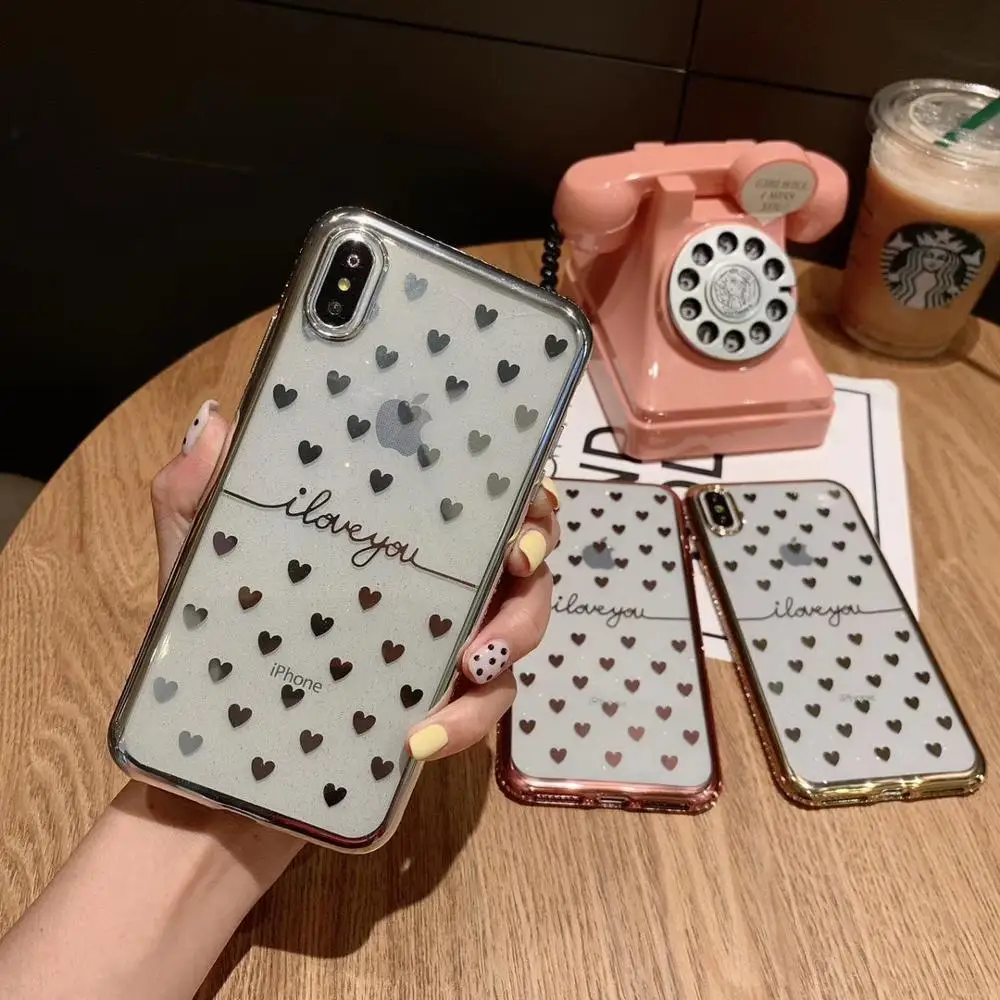 Diamond Case For iphone 6 6s 7 8 Plus X XR XS MAX Love Heart Pattern Back Cover 6plus 7plus 8plus XSMAX Bling Transparent Cases | Мобильные
