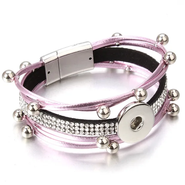 New Snap Button Jewelry Leather 18mm Snap Button Bracelet Punk Multilayer Leather Bracelet Lederen Armband Snaps Jewelry