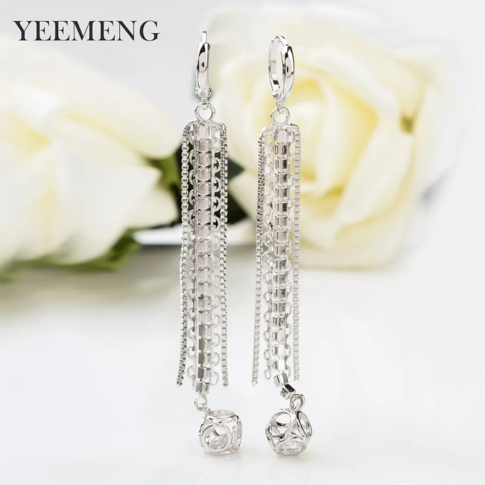 YEEMENG Luxury Women Long Tassels Drop Earrings White Gold Color Jewelry For Wedding Party Dangle Earring | Украшения и