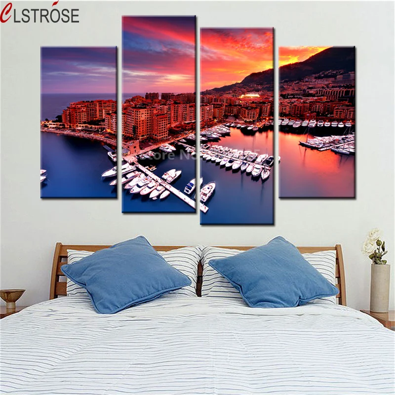 CLSTROSE 4 панели пляжная лодка праздничный настенный художественный Рисунок