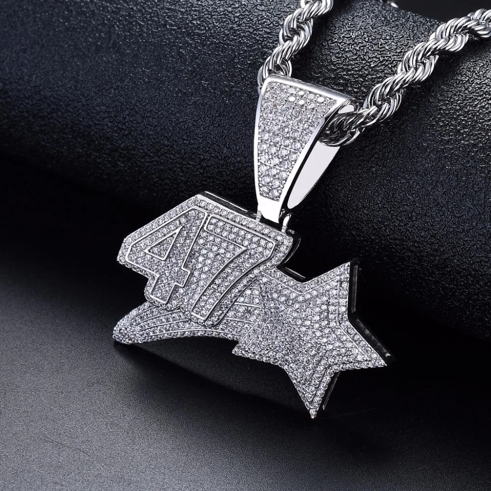 Lucky Numbers 47 звезда кулон ожерелье с цепочкой AAA циркон Iced Out мужское модное хип-хоп