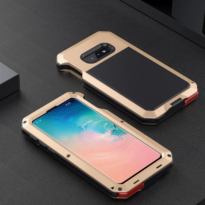 Gold Для samsung Galaxy S10e металлический Алюминий бронированный противоударный чехол Heavy Duty Водонепроницаемый защитный чехол+ Защитная пленка из закаленного стекла - Цвет: Gold