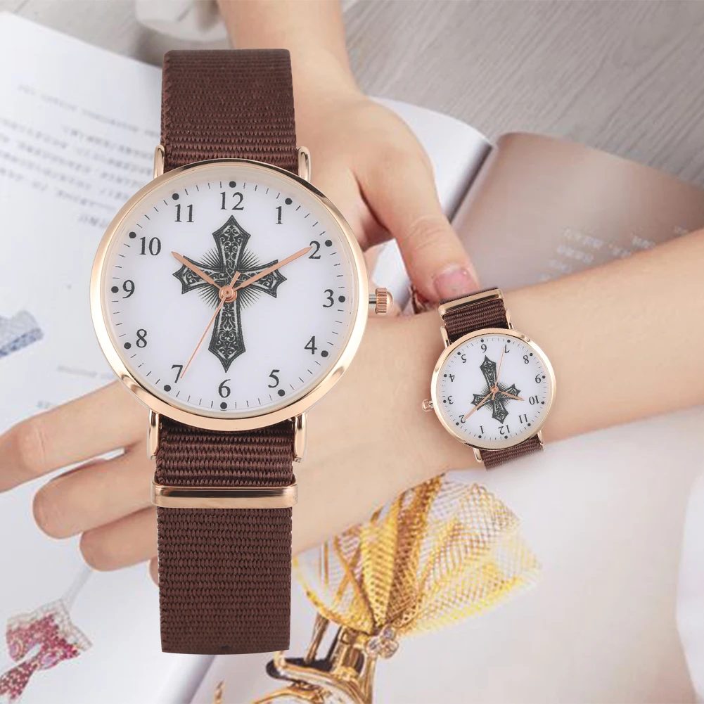 Женские часы с перекрестным узором кварцевые нейлоновым ремешком наручные