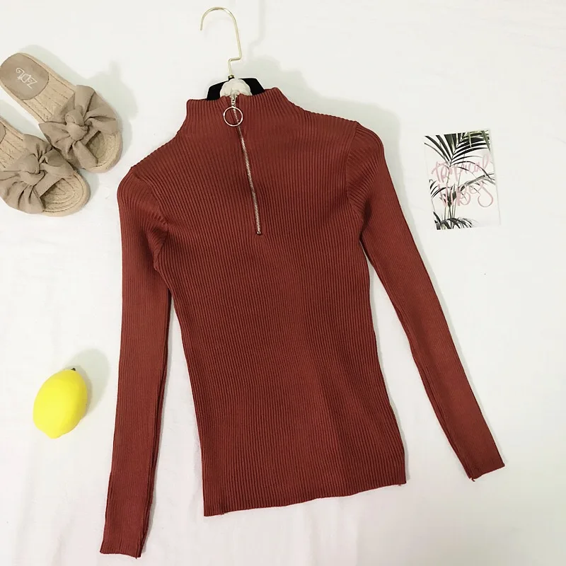 2019 Повседневный свитер на молнии для женщин водолазка однотонный весна-осень