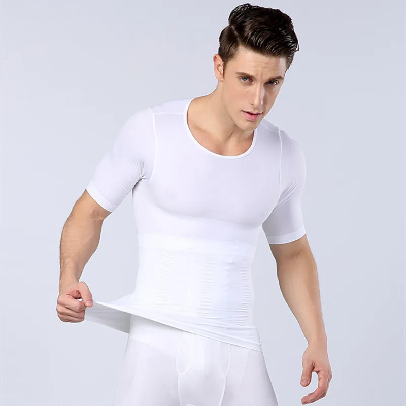 Mens posture corrector tshirt chest shaper waist belly reducer slimming stomach abdomen trimmer tights for male shapewear shirt