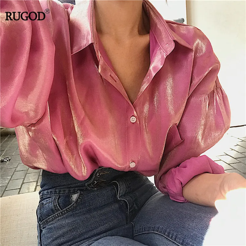 RUGOD, Весенняя однотонная блузка с отложным воротником, меняющая цвет, однобортная, с длинным рукавом, свободная, повседневная, женская, хлопковая