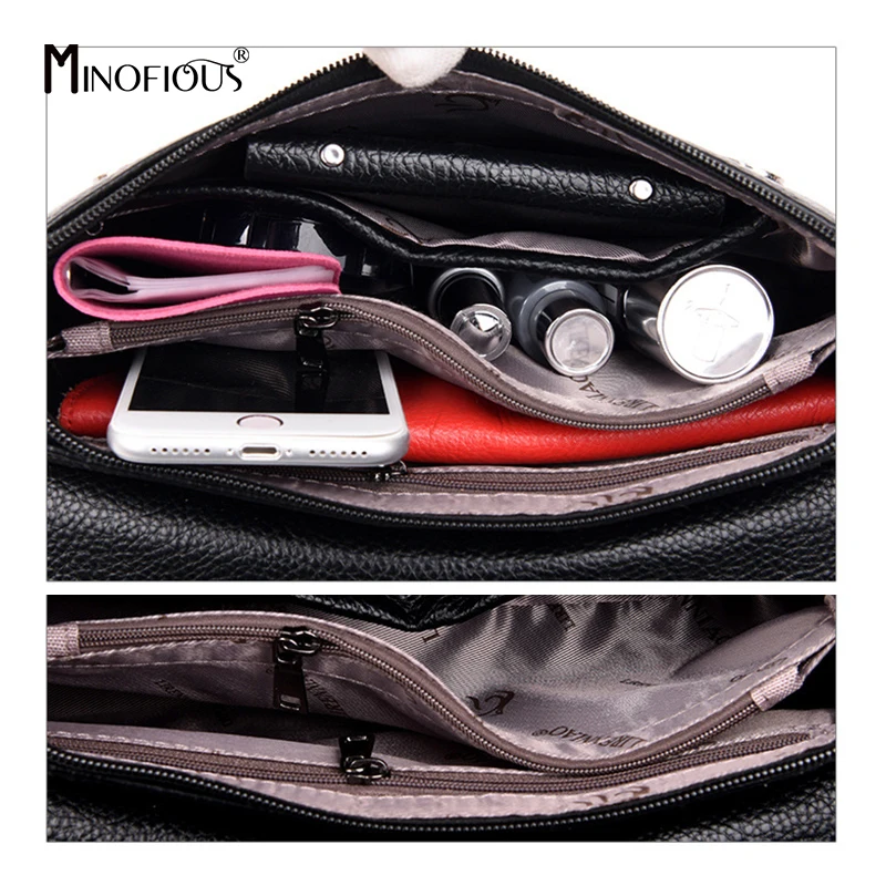 MINOFIOUS Brand Women PU Leather Flap Shoulder Bag Fashion Casual Panelled Messenger Bags Female Solid Hasp Crossbody | Багаж и сумки