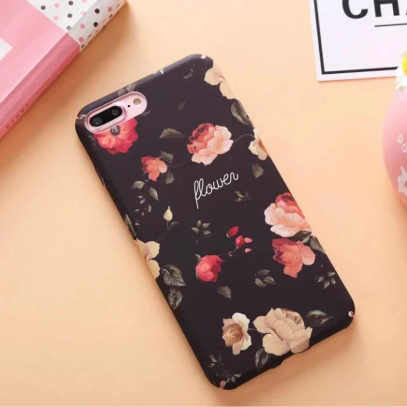 Мода Ретро Цветы Телефон Case Для iPhone 6 s Plus 7 плюс Матовый Роза Задняя Крышка Жесткий