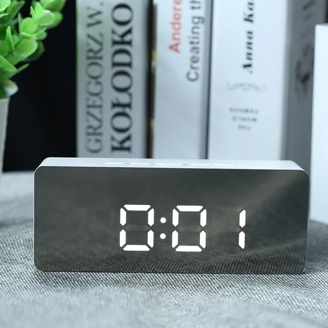 Rectangle Диммер, светильник для пробуждения, зеркальный цифровой будильник, Повтор, электронные часы для путешествий с большим температурным дисплеем для домашнего декора - Цвет: Rectangle
