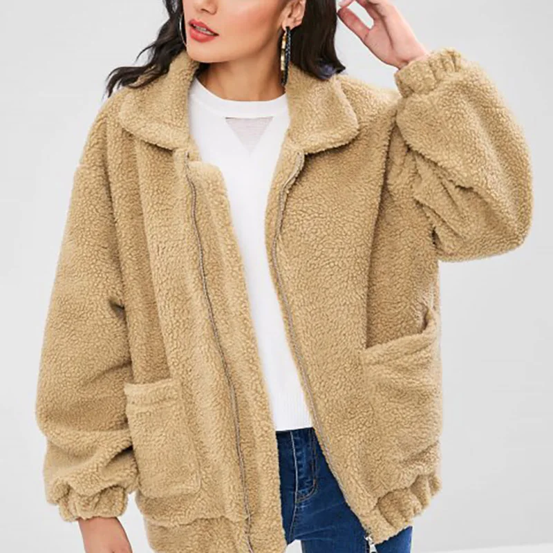 Khaki Jocoo Jolee размера плюс флисовая Меховая куртка из искусственной овчины пальто женское зимнее плюшевое теплое толстое плюшевое пальто женское повседневное пальто - Цвет: Khaki