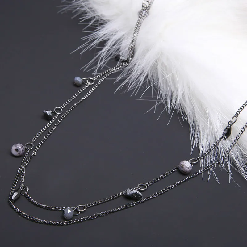 Цепочки и ожерелья Колье для свитера с двойным многослойная Подвеска Мода