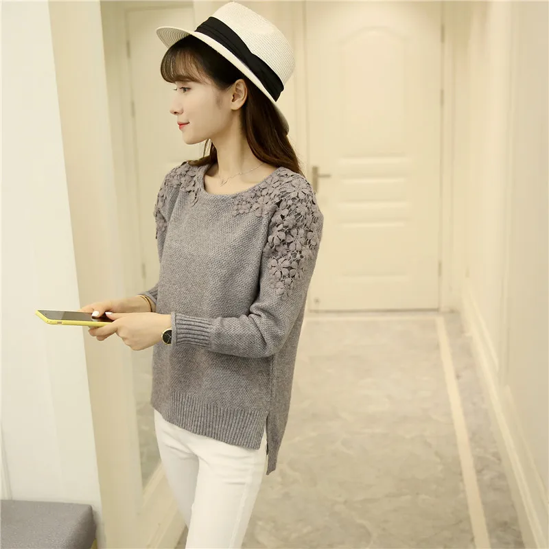 pull femme новые модные женские осенне-зимние кружевные лоскутные свободные вязаные свитера и пуловеры с длинным рукавом