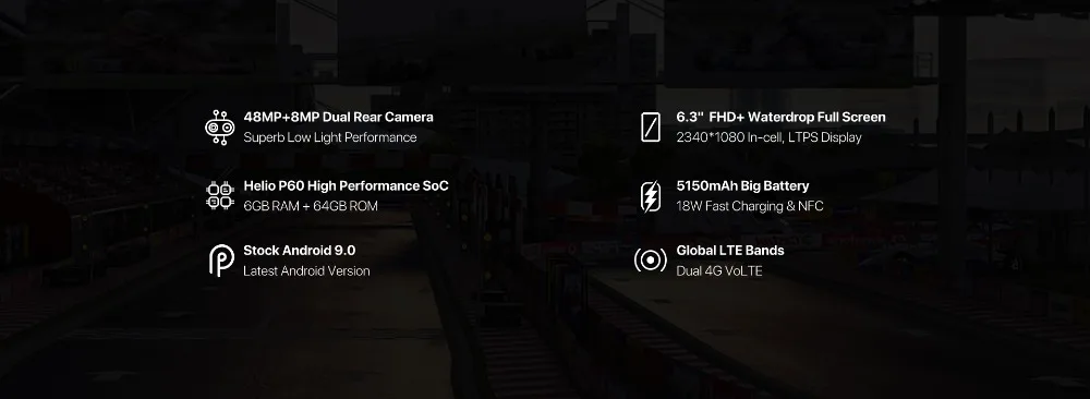UMIDIGI F1 Play Android 9,0, камера 48 Мп+ 8 Мп+ 16 МП, 5150 мАч, 6 ГБ ОЗУ, 64 Гб ПЗУ, 6,3 дюймов, FHD+ Helio P60, глобальная версия, смартфон, двойной, 4G