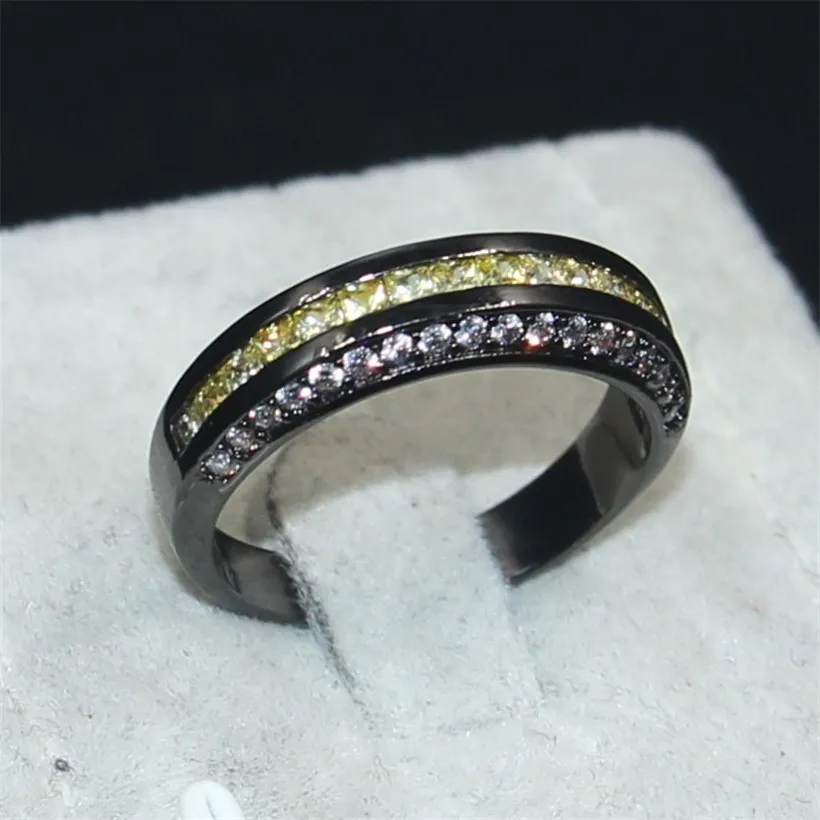 choucong Wedding jewelry Anniversary Rings finger Set for Women 2-in-1 Yellow Princess-cut 5a Zircon 10KT Black gold filled ring | Украшения