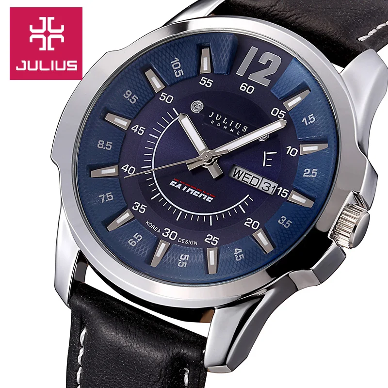 Часы наручные Julius мужские в стиле ретро изящные модные спортивные с кожаным