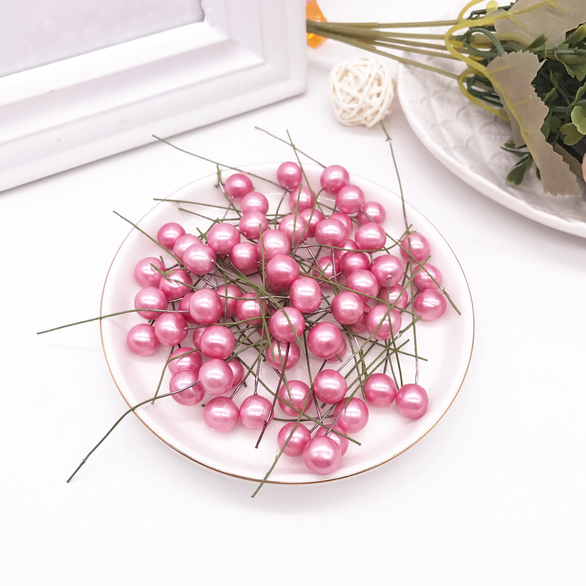 20 шт./лот миниатюрные пластиковые искусственные цветы с жемчугом и тычинками