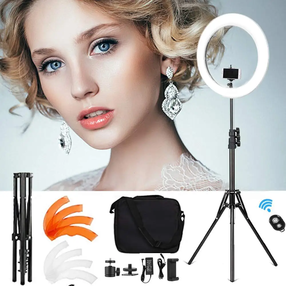 

Selens Ring Light 18"/48cm Dimmable Led 55W 5500K Lighting Kit with Stand Phone Holder Carrying Bag for Beauty Selfie Makeup