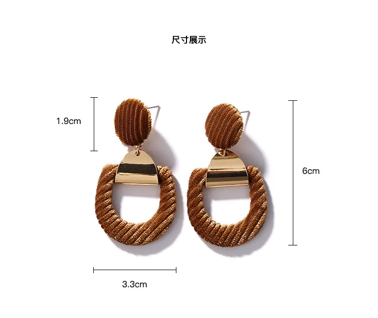 Round Flannel Stripe Stud Velvet Hoop Pendant Golden Drop Earrings for Women Dangle 6 Kinds | Украшения и аксессуары