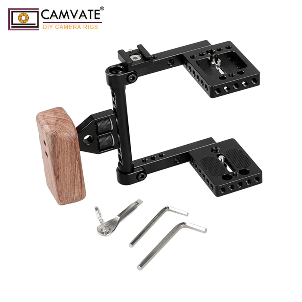 CAMVATE Камера клетка Риг с деревянной Левая рукоятка и башмак 1/4 &quot 20 3/8&quot 16 точки