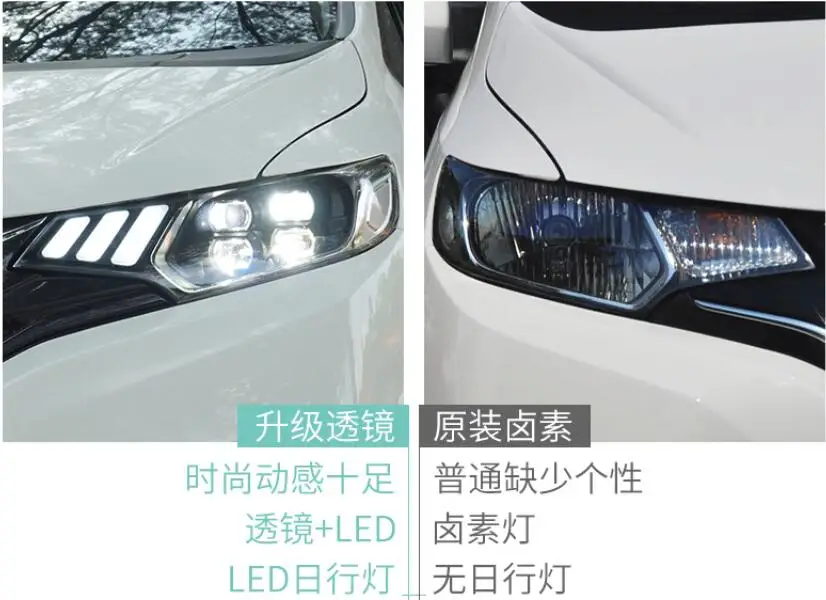 Car Headlights 2014 2015 2016 2017 For Honda Fit Headlamp DRL Lens Double Beam of 4 LED Red Angle Eye Style | Автомобили и