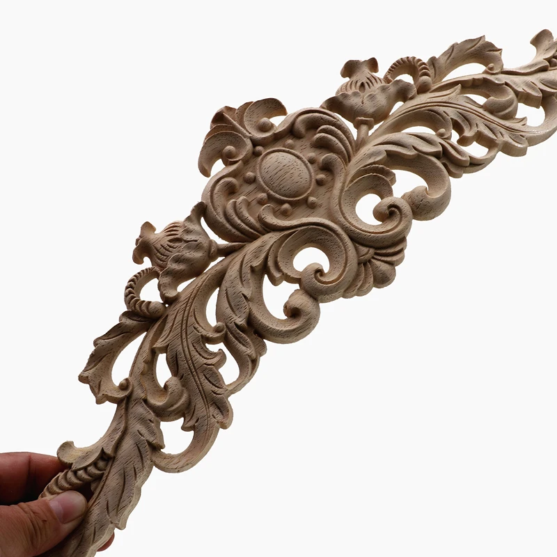 Rectangle Carving Natural Wood Appliques For Furniture Cabinet Unpainted Wooden Mouldings Decal Vintage Decoration Accessories images - 6