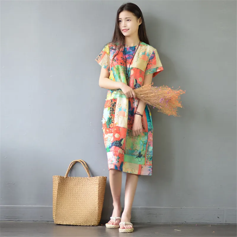 SCUWLINEN Новый 2019 Для женщин летнее платье Винтаж восточных эстетики с коротким