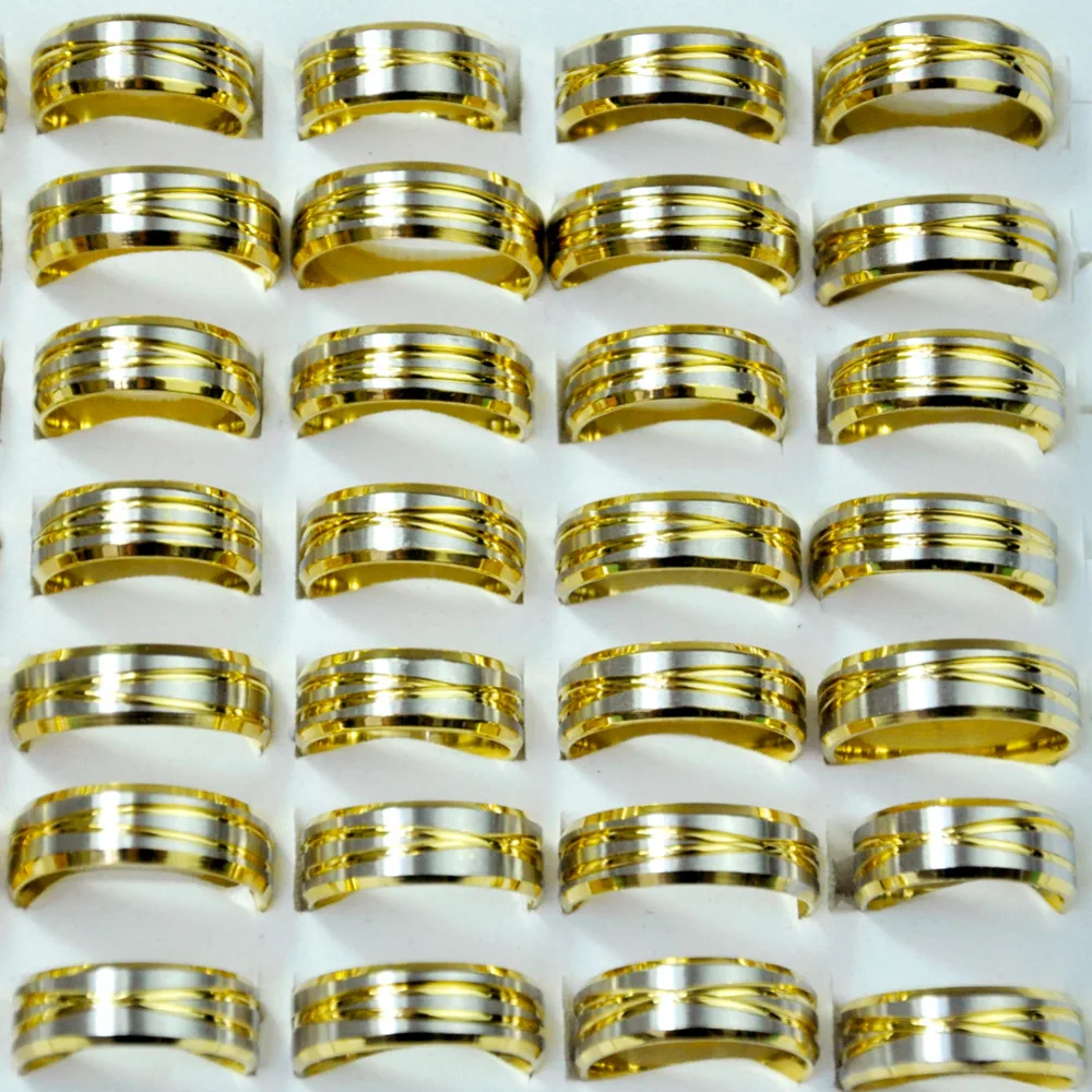 100Pcs Vintage Retro Style Gold Stainless Steel Rings For Men and Women Fashion Round Bulk Punk Rings WholeSale LR4082
