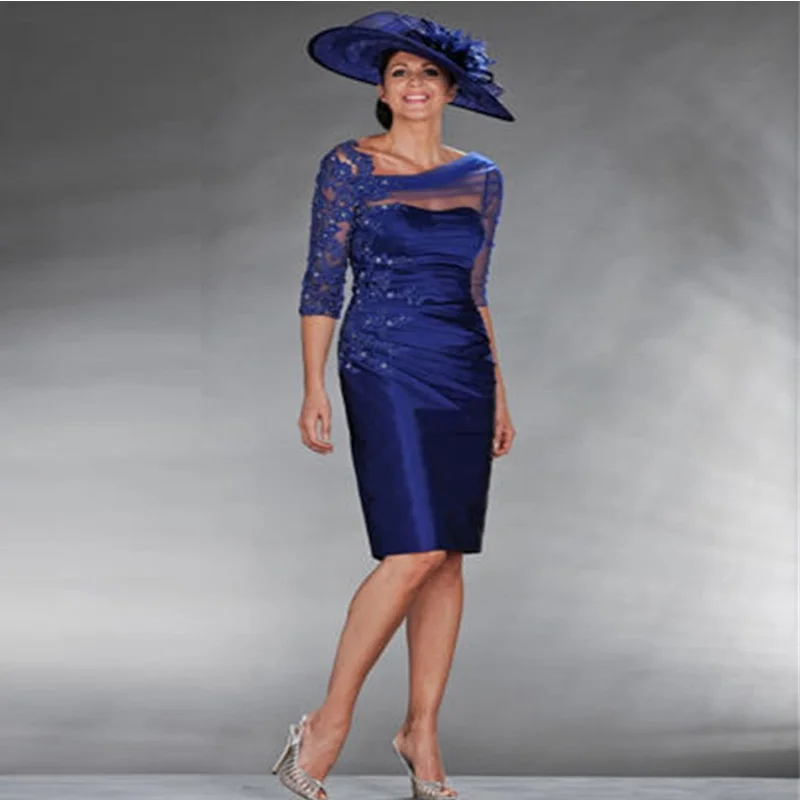 Sexy See Through Corset Royal Blue Mother of the Bride Dresses with Sleeves 2017 Beaded Lace Groom Gown vestido de madrinha | Свадьбы и