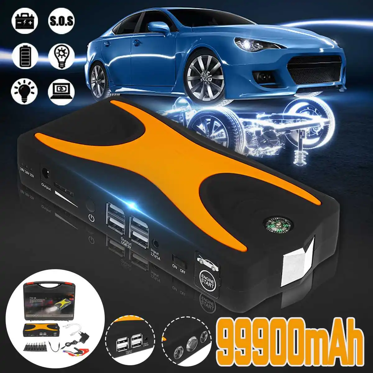 99900 мА/ч, 15V 4USB 900A автомобиль скачок стартер автомобиля Батарея усилитель Зарядное устройство усилитель Мощность power Bank пусковое устройство для дизельного топлива