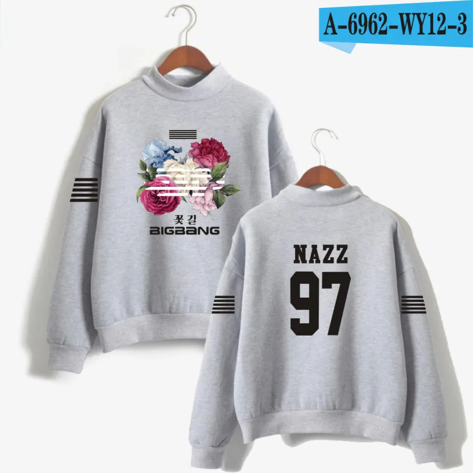 Gray Kpop K-pop Корейская толстовка Bigbang Flower Road толстовка женская мода Bigbang Женские вентиляторы водолазка монолитная толстовка одежда - Цвет: Gray