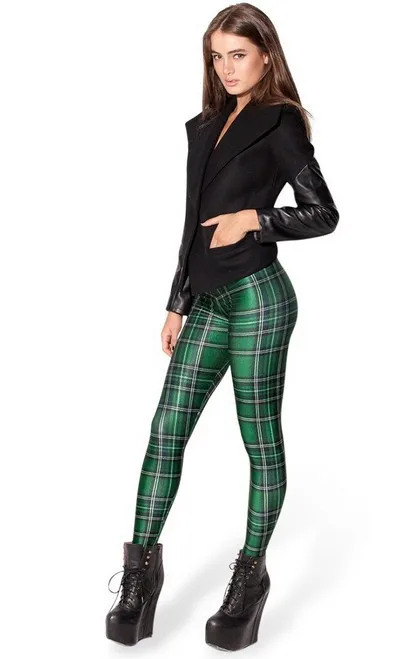 Free shipping Spring 2014 Green Women Tartan Scottish Plaid Milk Digital Print Punk Leggings Pants Lady's Leggins Trousers L17 | Женская
