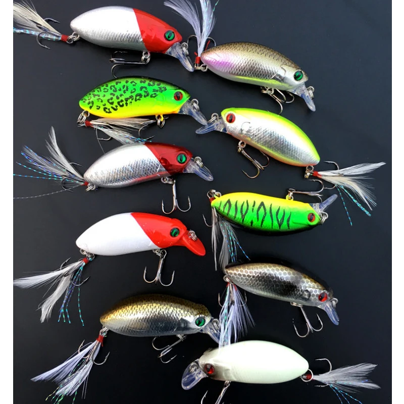 Lot 10 Pieces Fishing Lure Crank Bait Artificial Lures Wobblers Dive 0.1-0.5m Hook with Feather | Спорт и развлечения