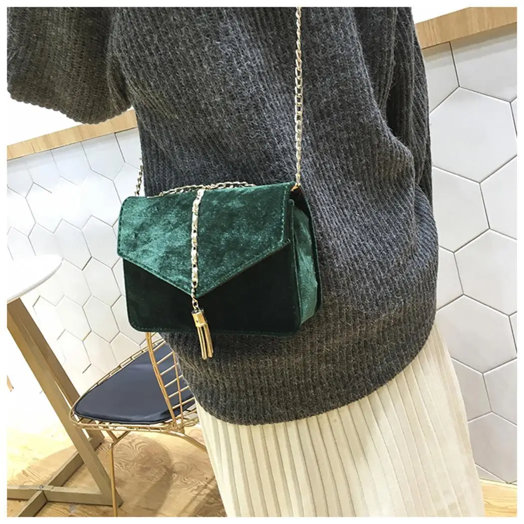 Women Fashion Solid Mini Flap Velvet One Shoulder Bag Metal Chain Snap Button Casual Party Wedding Cocktail Tassel Hard | Багаж и сумки