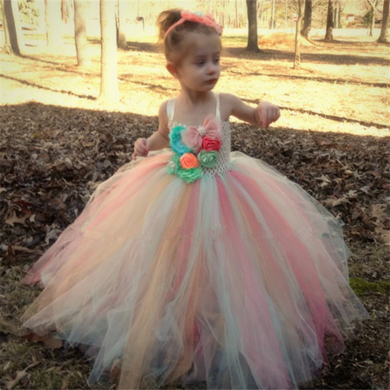 Нарядное детское платье-пачка для девочек радужные цветы праздничные платья на