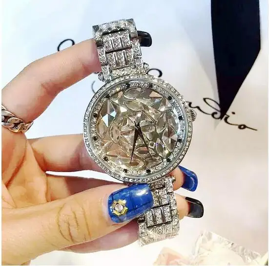 Женские часы с большим алмазным браслетом роскошные женские кварцевые