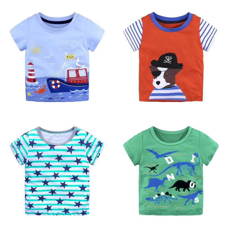 Детская Хлопковая футболка с коротким рукавом мультяшным принтом|Тройники| |